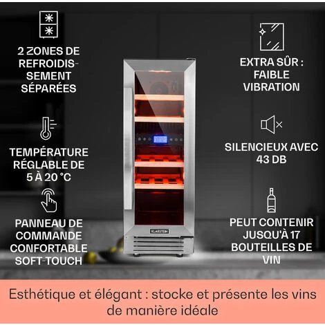Vinovilla 17 Cave à Vin à Deux Zones Duo Encastrable 53 L 17 Bouteilles 3 Couleurs Porte Vitrée 2 Vinovilla 17 Cave à Vin à Deux Zones Duo Encastrable 53 L 17 Bouteilles 3 Couleurs Porte Vitrée – Image 2