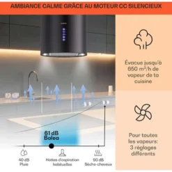 Klarstein Beretta Hotte îlot 650m³/h 3 Vitesses Filtres Inclus Classe C - Noir -Bransch Magasin 22845264 3