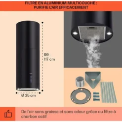 Klarstein Beretta Hotte îlot 650m³/h 3 Vitesses Filtres Inclus Classe C - Noir -Bransch Magasin 22845264 5