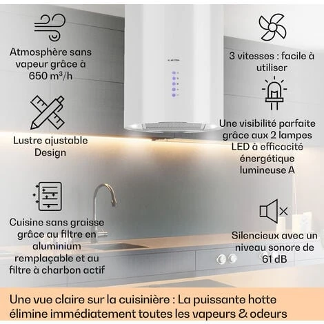 Beretta Hotte îlot 650m³/h 3 Vitesses Filtres Inclus Classe C - Blanc 2 Beretta Hotte îlot 650m³/h 3 Vitesses Filtres Inclus Classe C - Blanc – Image 2