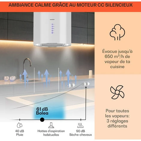 Beretta Hotte îlot 650m³/h 3 Vitesses Filtres Inclus Classe C - Blanc 3 Beretta Hotte îlot 650m³/h 3 Vitesses Filtres Inclus Classe C - Blanc – Image 3
