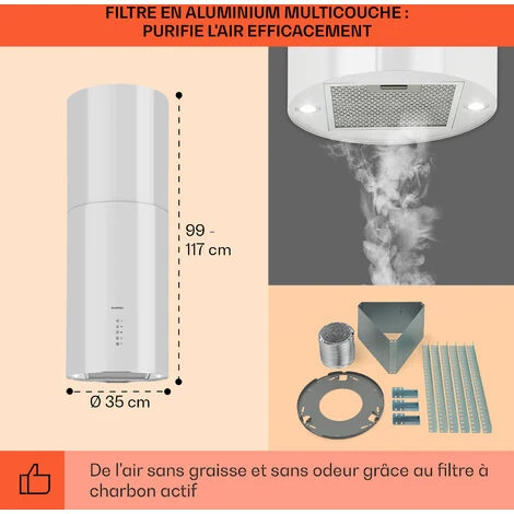 Beretta Hotte îlot 650m³/h 3 Vitesses Filtres Inclus Classe C - Blanc 5 Beretta Hotte îlot 650m³/h 3 Vitesses Filtres Inclus Classe C - Blanc – Image 5