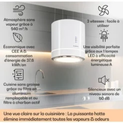 Tron Ambience Hotte îlot Aspirante Ø 38 Cm 540 M³/h Classe A - Blanche