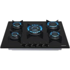 AREBOS Table De Cuisson à Gaz - Inox - 5 Brûleur - 70 Cm - Verre