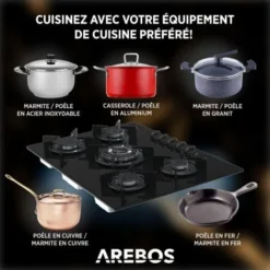 AREBOS Table De Cuisson à Gaz - Inox - 5 Brûleur - 70 Cm - Verre -Bransch Magasin 26036538 4