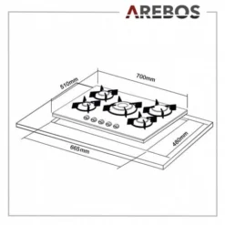 AREBOS Table De Cuisson à Gaz - Inox - 5 Brûleur - 70 Cm - Verre -Bransch Magasin 26036538 5