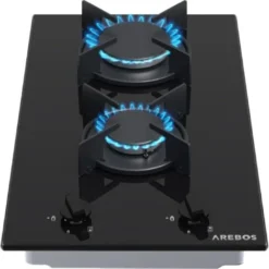 AREBOS Plaque De Cuisson Cuisinière à Gaz De 2 FlammesVitrocéramique Grilles Et Veilleusede Sécurité InclusesConvient Pour Le Gaz
