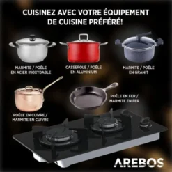 AREBOS Plaque De Cuisson Cuisinière à Gaz De 2 FlammesVitrocéramique Grilles Et Veilleusede Sécurité InclusesConvient Pour Le Gaz -Bransch Magasin 26508384 4