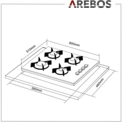 AREBOS Cuisinière à Gaz De 4 Flammes Vitrocéramique Autonome -Bransch Magasin 26705756 5
