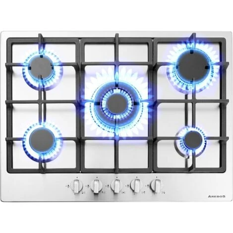 AREBOS Cuisinière à Gaz De 5 Flammes Acier Inoxydable Grilles Et Veilleuse De Sécurité Incluses Autonome Convient Pour Gaz Naturel 1 AREBOS Cuisinière à Gaz De 5 Flammes Acier Inoxydable Grilles Et Veilleuse De Sécurité Incluses Autonome Convient Pour Gaz Naturel