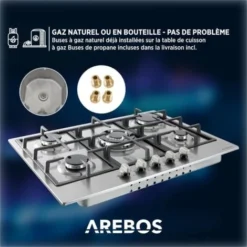 AREBOS Cuisinière à Gaz De 5 Flammes Acier Inoxydable Grilles Et Veilleuse De Sécurité Incluses Autonome Convient Pour Gaz Naturel 9 AREBOS Cuisinière à Gaz De 5 Flammes Acier Inoxydable Grilles Et Veilleuse De Sécurité Incluses Autonome Convient Pour Gaz Naturel -Bransch Magasin 26705757 5