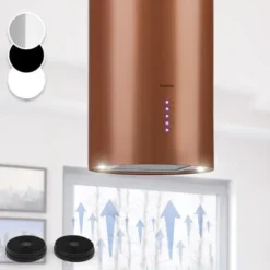 Klarstein Beretta Hotte îlot Ø49,5 Cm Extraction / Recyclage D'air 650 M³ / H LED Cuivre