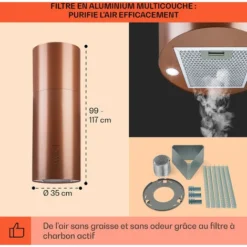 Klarstein Beretta Hotte îlot Ø49,5 Cm Extraction / Recyclage D'air 650 M³ / H LED Cuivre 9 Klarstein Beretta Hotte îlot Ø49,5 Cm Extraction / Recyclage D'air 650 M³ / H LED Cuivre -Bransch Magasin 26926051 5