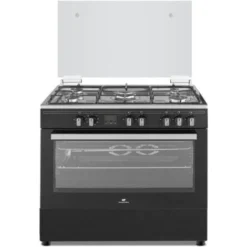 CONTINENTAL EDISON Cuisiniere Piano Four Multifonctions Catalyse 100L Affichage Digital L90 XH85 Cm NOIR MAT ET INOX