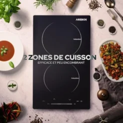 AREBOS Table De Cuisson à Induction Avec 2 Zones 3000W Contrôle Tactile Coulissant Fonction Auto Sécurité Enfant -Bransch Magasin 29503968 3