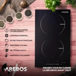 AREBOS Table De Cuisson à Induction Avec 2 Zones 3000W Contrôle Tactile Coulissant Fonction Auto Sécurité Enfant -Bransch Magasin 29503968 5