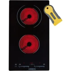 AREBOS Plaque De Cuisson En Vitrocéramique Table De Cuisson électrique Contrôle Cuisinière 2 Foyers
