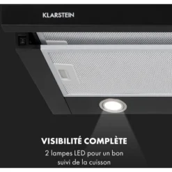 Klarstein Mariana 60 - Hotte Tiroir Télescopique 60cm - Extraction 500 M³/h - éclairage Led - 3 Vitesses - Noir -Bransch Magasin 30541316 5