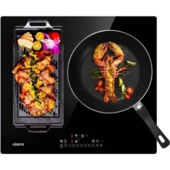 CIARRA CD3BFBIH Plaque Induction 3 Foyers - Flexizone - Boosters - 6500W - Affichage Digital - 9 Niveaux - Minuteur - L 59cm