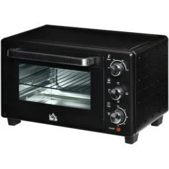 HOMCOM Mini Four 1400 W 21 L - Thermostat 230°C Max - Minuteur 60 Min - 3 Modes De Cuisson - 4 Accessoires Inclus - Acier Inox. Métal Verre Trempé Noir
