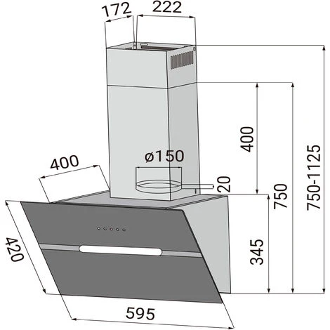 CIARRA Hotte Inclinee Tactile 60cm 650m/h Classe A++ Filtre Actif 4 Vitesses Recyclage Ou Evacuation - Verre Noir - CD6736FB 5 CIARRA Hotte Inclinee Tactile 60cm 650m/h Classe A++ Filtre Actif 4 Vitesses Recyclage Ou Evacuation - Verre Noir - CD6736FB – Image 5