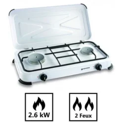 Plaque De Cuisson Gaz Portable 2 Feux KEMPER 2600 W - Blanc Laqué - Butane Ou Propane -Bransch Magasin 54690863 3