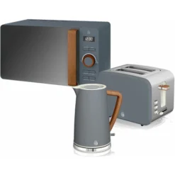 SWAN STRP1060GRYNEU Set Petit-déjeuner Bouilloire Grille-pain Micro-ondes 20L Nordic Gris Gris