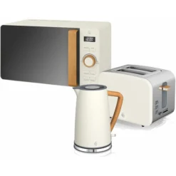 SWAN STRP1060WHTNEU Set Petit-déjeuner Bouilloire Grille-pain Micro-ondes 20L Nordic Blanc 2200W Blanc