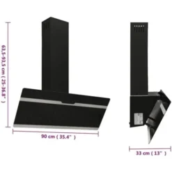 Hotte Murale 90 Cm Acier Et Verre Trempé Noir VidaXL -Bransch Magasin 58673975 3