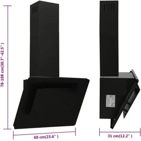Hotte Murale 60 Cm Acier Inoxydable Et Verre Trempé Noir VidaXL 3 Hotte Murale 60 Cm Acier Inoxydable Et Verre Trempé Noir VidaXL – Image 3