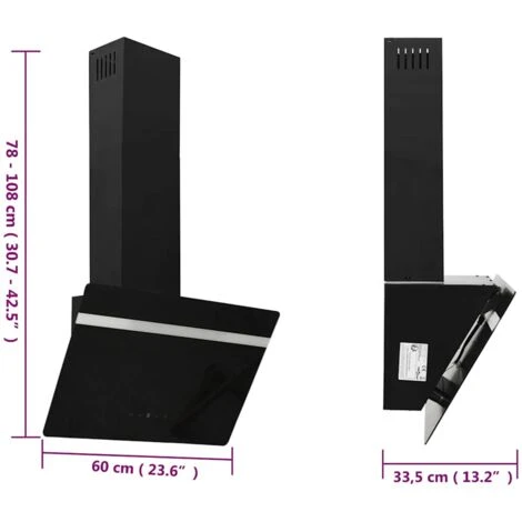 Hotte Murale 60 Cm Acier Et Verre Trempé Noir VidaXL 3 Hotte Murale 60 Cm Acier Et Verre Trempé Noir VidaXL – Image 3
