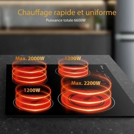 Table De Cuisson Vitrocéramique Encastrable, électrique Plaque De Cuisson 60cm, 6600W, 4 Foyers Gasland Chef CH604BF 2 Table De Cuisson Vitrocéramique Encastrable, électrique Plaque De Cuisson 60cm, 6600W, 4 Foyers Gasland Chef CH604BF – Image 2