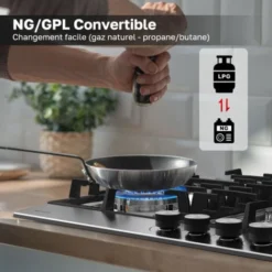 Plaque De Cuisson à Gaz 4 Foyers, Encastrable, Gaz Naturel/Propane, Acier Inoxydable, 8000W Thermomate GHSS604 -Bransch Magasin 61062935 3