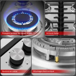Plaque De Cuisson à Gaz 4 Foyers, Encastrable, Gaz Naturel/Propane, Acier Inoxydable, 8000W Thermomate GHSS604 -Bransch Magasin 61062935 4