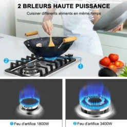 Plaque De Cuisson à Gaz à 2 Brûleurs Encastrable De 30 Cm, Table De Cuisson à Gaz En Acier Inoxydable, Cuisinière Avec FFD Et Supports De Casseroles En Fonte [Classe énergétique A+] Thermomate GHSS302 -Bransch Magasin 61062941 3