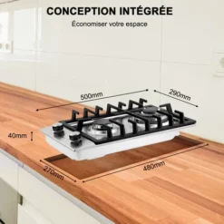 Plaque De Cuisson à Gaz à 2 Brûleurs Encastrable De 30 Cm, Table De Cuisson à Gaz En Acier Inoxydable, Cuisinière Avec FFD Et Supports De Casseroles En Fonte [Classe énergétique A+] Thermomate GHSS302 -Bransch Magasin 61062941 5