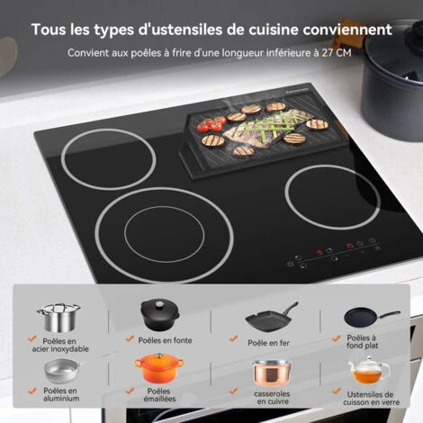 Table De Cuisson Vitrocéramique 4 Foyers 6700W Encastrable Plaque Vitrocéramique Intégré, Commande Tactile, Verrou Pour Enfants Thermomate CHTB604 3 Table De Cuisson Vitrocéramique 4 Foyers 6700W Encastrable Plaque Vitrocéramique Intégré, Commande Tactile, Verrou Pour Enfants Thermomate CHTB604 – Image 3
