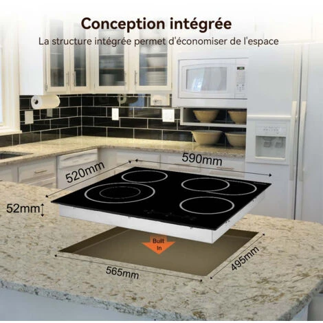 Table De Cuisson Vitrocéramique 4 Foyers 6700W Encastrable Plaque Vitrocéramique Intégré, Commande Tactile, Verrou Pour Enfants Thermomate CHTB604 5 Table De Cuisson Vitrocéramique 4 Foyers 6700W Encastrable Plaque Vitrocéramique Intégré, Commande Tactile, Verrou Pour Enfants Thermomate CHTB604 – Image 5