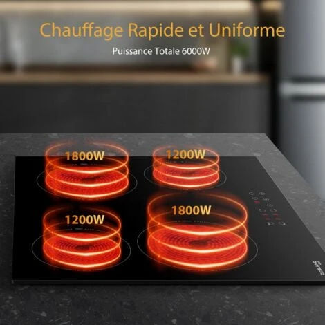 Table De Cuisson, Gasland Chef CH60BF Vitrocéramique 60cm 4 Foyers 6000W- Plaques (Intégré, Verre-céramique, Noir, Toucher, Devant) 2 Table De Cuisson, Gasland Chef CH60BF Vitrocéramique 60cm 4 Foyers 6000W- Plaques (Intégré, Verre-céramique, Noir, Toucher, Devant) – Image 2