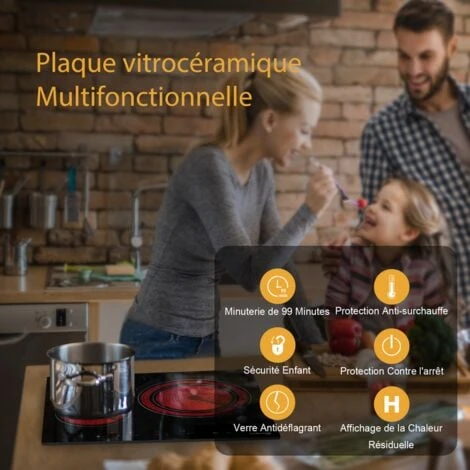 Table De Cuisson Vitrocéramique 3 Foyers, 5400W Plaque De Cuisson électrique, 60cm Double Zone De Cuisson, Gasland Chef CH603BF 4 Table De Cuisson Vitrocéramique 3 Foyers, 5400W Plaque De Cuisson électrique, 60cm Double Zone De Cuisson, Gasland Chef CH603BF – Image 4