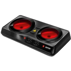 MPM MKE-21 Cuisinière Électrique Vitrocéramique Portable, Plaque 2 Feux 19 - 16,5 Cm 2000W Noir