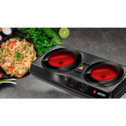 MPM MKE-21 Cuisinière Électrique Vitrocéramique Portable, Plaque 2 Feux 19 - 16,5 Cm 2000W Noir -Bransch Magasin 63553663 3