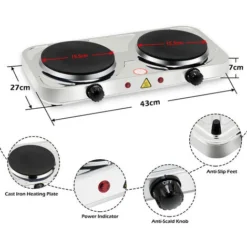 EINFEBEN Plaque Electrique Double Plaque De Cuisson En Acier Inoxydable Avec Protection Contre La Surchauffe Et , 155 Mm + 155 Mm Ø, 2000 W Double -Bransch Magasin 63762985 4