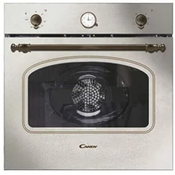 Candy Classic FCC604AV/E, Four Multifonction, 65L, Ventilateur De Refroidissement, 8 Fonctions, Horloge Analogique Et Commandes Anciennes, Porte En Verre Double, Classe A+, Ivoire Et Or