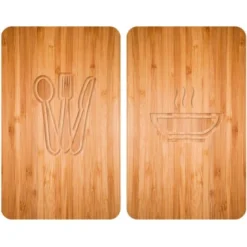 WENKO Protection Plaque De Cuisson, Couvre Plaque De Cuisson En Verre Lunch, Lot De 2, Verre Trempé, 30x52 Cm, Multicolore