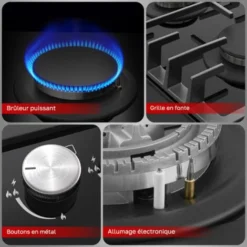 Plaque De Cuisson à Gaz 2 Foyers, Encastrable, Gaz Naturel/Propane, Verre Noir, 4200W Thermomate GHBG302 -Bransch Magasin 67385252 4