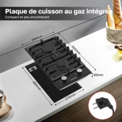 Plaque De Cuisson à Gaz 2 Foyers, Encastrable, Gaz Naturel/Propane, Verre Noir, 4200W Thermomate GHBG302 -Bransch Magasin 67385252 5