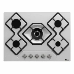 Table De Cuisson 5 Foyers Gaz Encastrée 70 Cm – Inox – L 71xl 51xH 5cm – Allumage Automatique – Sécurité Thermocouple – 1 WOK De 3800W - Poids 10 Kg – 10 600W - HUDSON