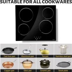 NOXTON Table De Cuisson 4 Foyers En Céramique, 6000W Table De Cuisson Vitrocéramique, L59 X P52 Cm, 9 Niveaux De Puissance, Verrouillage De Sécurité Pour Enfants -Bransch Magasin 68954311 4