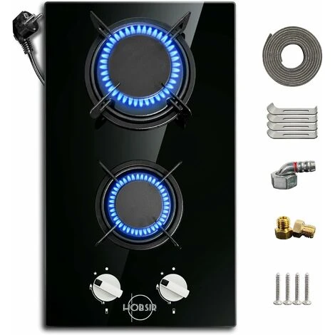 Hobsir Plaque Gaz 2 Feux, Plaque De Cuisson Gaz 30cm, Table De Cuisson Gaz Encastrable, Plaque Cuisson Gaz Convient Pour Le LPG Et Le NG, Avec Prise, Bouton De Commande, Facile à Nettoyer, Verre Noir 1 Hobsir Plaque Gaz 2 Feux, Plaque De Cuisson Gaz 30cm, Table De Cuisson Gaz Encastrable, Plaque Cuisson Gaz Convient Pour Le LPG Et Le NG, Avec Prise, Bouton De Commande, Facile à Nettoyer, Verre Noir